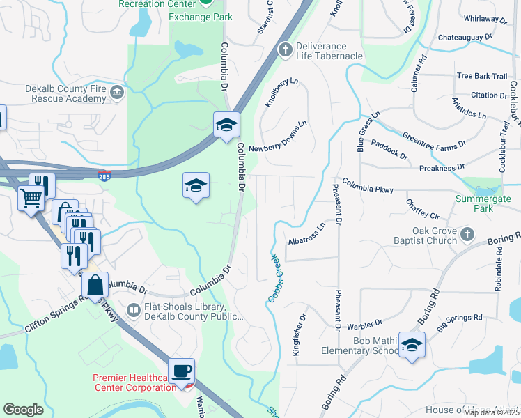 map of restaurants, bars, coffee shops, grocery stores, and more near 3015 Cascade Manor Drive in Decatur