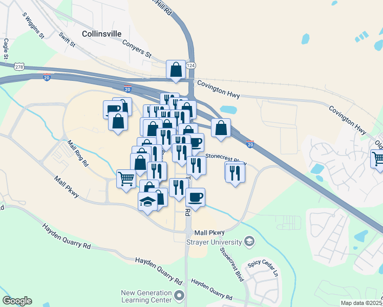 map of restaurants, bars, coffee shops, grocery stores, and more near 2926 Turner Hill Rd in Lithonia
