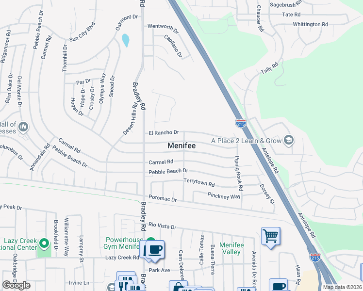 map of restaurants, bars, coffee shops, grocery stores, and more near in Menifee