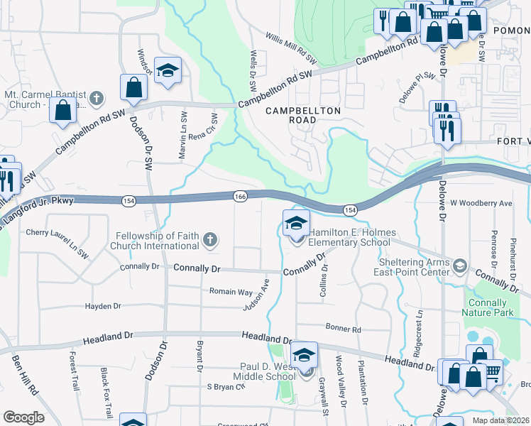 map of restaurants, bars, coffee shops, grocery stores, and more near 2114 Ivydale Street in East Point