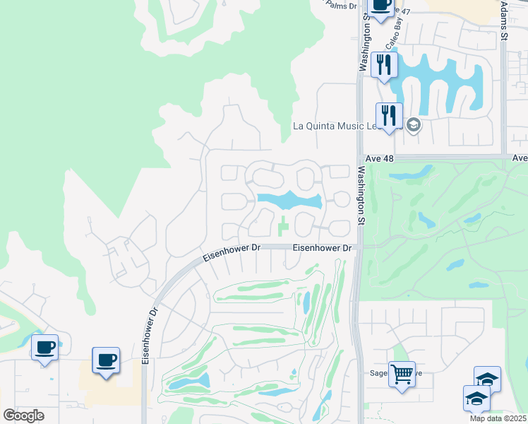 map of restaurants, bars, coffee shops, grocery stores, and more near 48548 Via Amistad in La Quinta