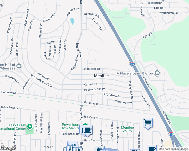 map of restaurants, bars, coffee shops, grocery stores, and more near in Menifee