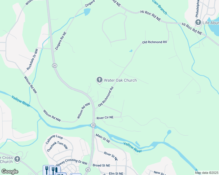 map of restaurants, bars, coffee shops, grocery stores, and more near 2030 Carr Road Northeast in Conyers