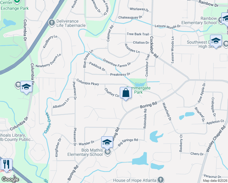 map of restaurants, bars, coffee shops, grocery stores, and more near 3615 Columbia Parkway in Decatur