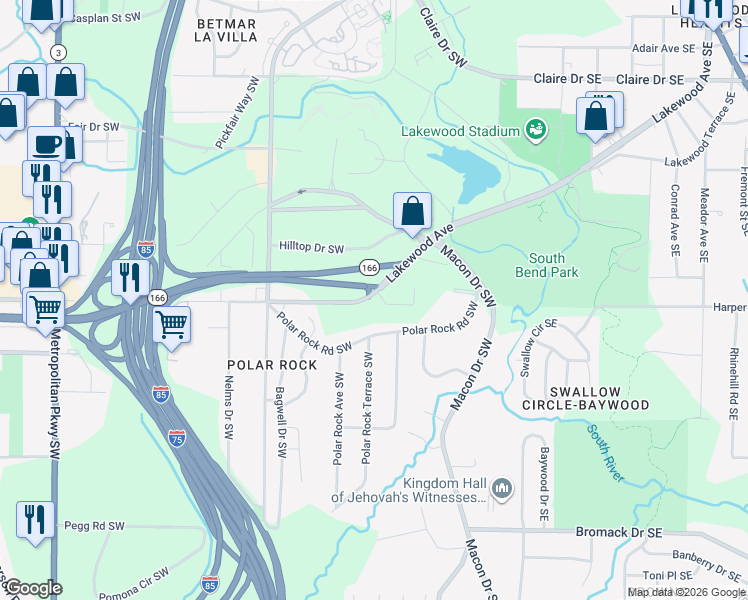 map of restaurants, bars, coffee shops, grocery stores, and more near 2294 Lakewood Avenue Southwest in Atlanta