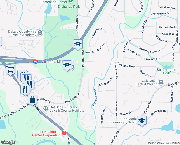 map of restaurants, bars, coffee shops, grocery stores, and more near 3011 Cascade Manor Drive in Decatur