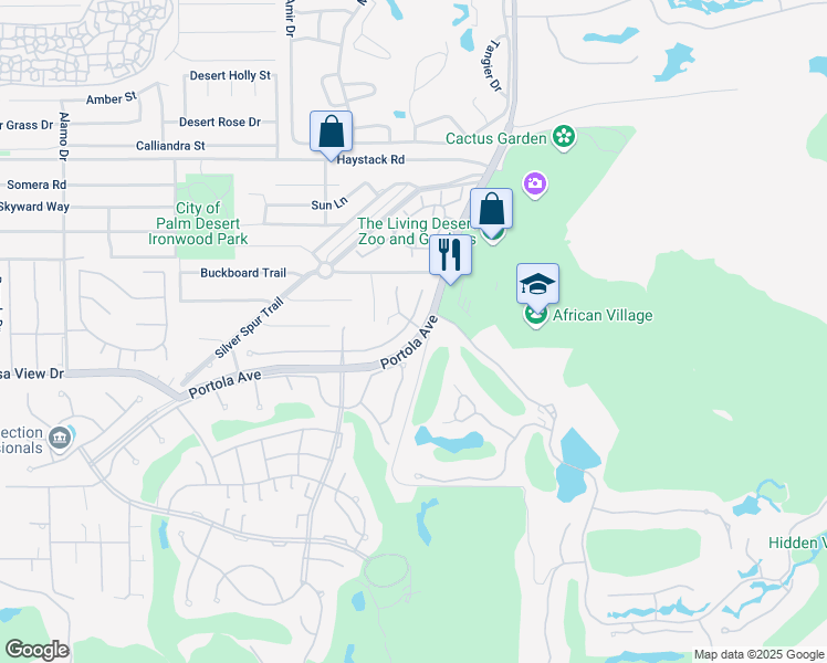 map of restaurants, bars, coffee shops, grocery stores, and more near 73729 Agave Lane in Palm Desert