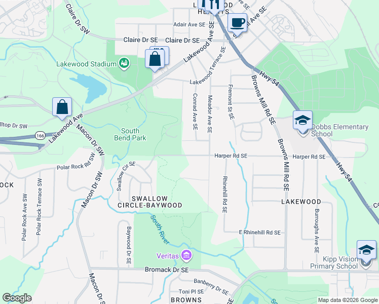 map of restaurants, bars, coffee shops, grocery stores, and more near 173 Meador Way Southeast in Atlanta