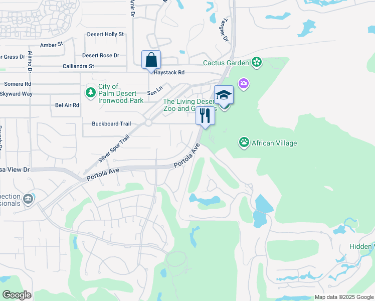 map of restaurants, bars, coffee shops, grocery stores, and more near 73729 Agave Lane in Palm Desert