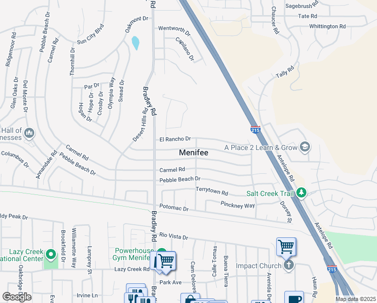 map of restaurants, bars, coffee shops, grocery stores, and more near 27161 Pinehurst Road in Menifee