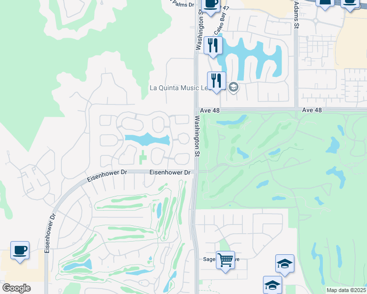 map of restaurants, bars, coffee shops, grocery stores, and more near 48109 Vía Hermosa in La Quinta