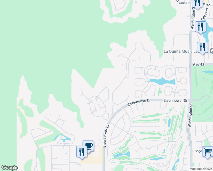 map of restaurants, bars, coffee shops, grocery stores, and more near 77780 Tradition Drive in La Quinta