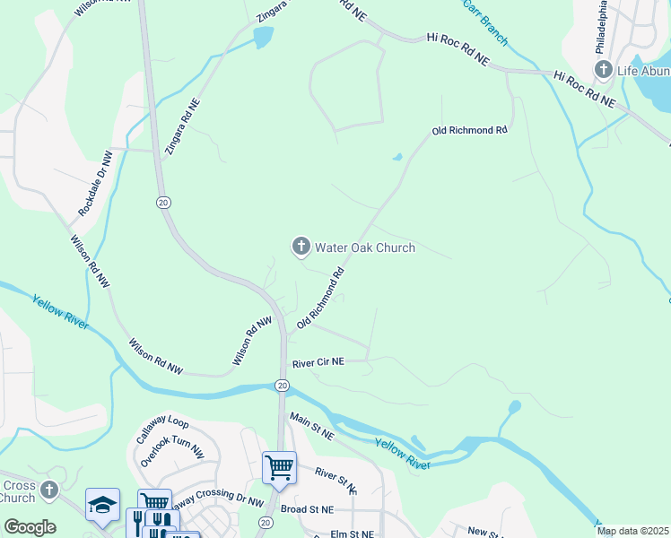 map of restaurants, bars, coffee shops, grocery stores, and more near 2036 Carr Road Northeast in Conyers
