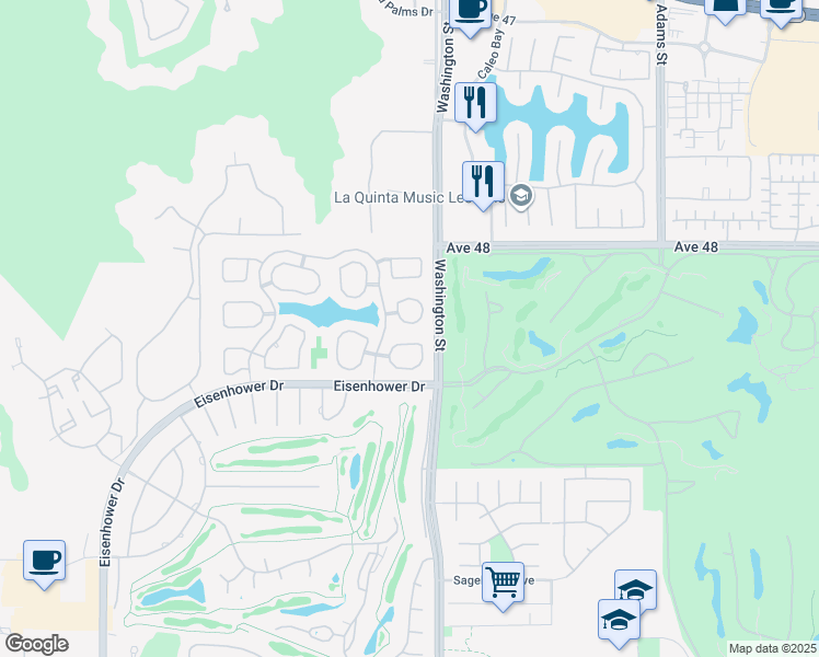 map of restaurants, bars, coffee shops, grocery stores, and more near 48109 Vía Hermosa in La Quinta