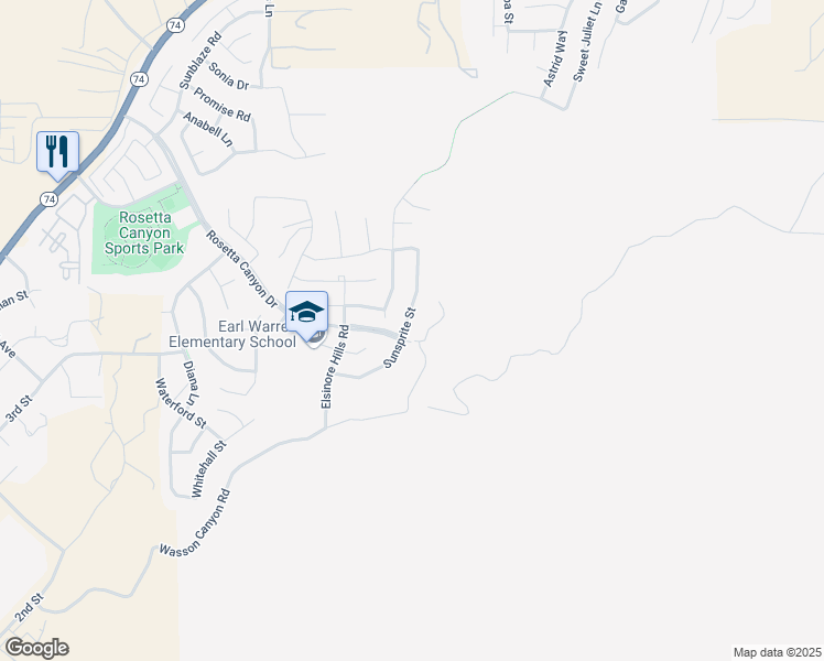 map of restaurants, bars, coffee shops, grocery stores, and more near 41039 Sunsprite Street in Lake Elsinore