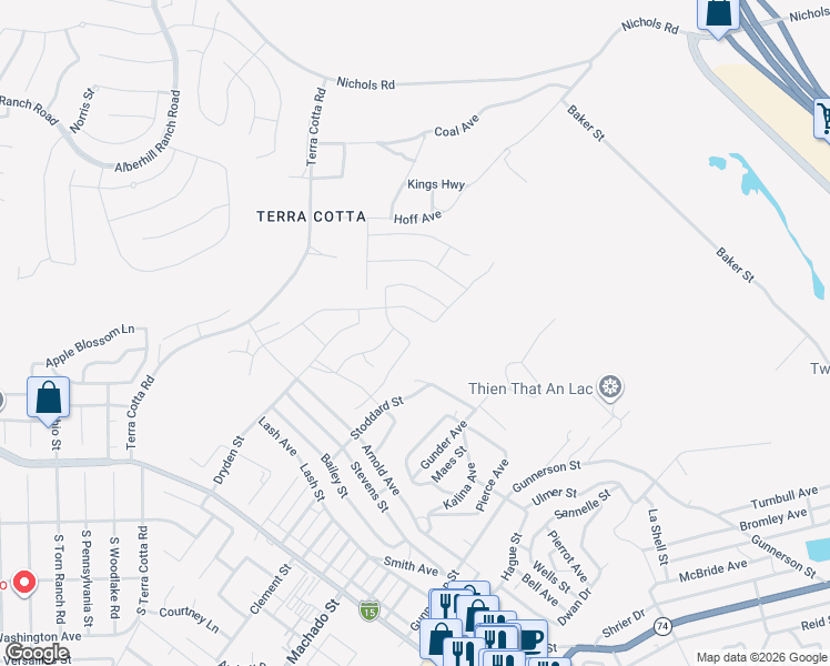 map of restaurants, bars, coffee shops, grocery stores, and more near 4448 Savona Lane in Lake Elsinore