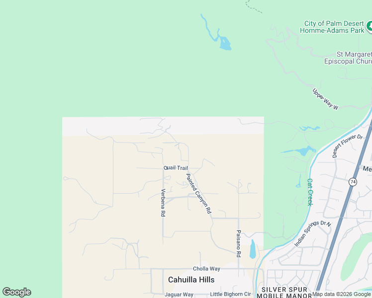 map of restaurants, bars, coffee shops, grocery stores, and more near Painted Canyon Road in Palm Desert
