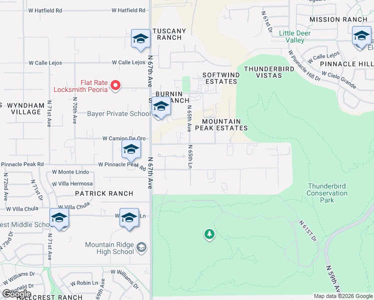 map of restaurants, bars, coffee shops, grocery stores, and more near 6588 West Vista Bonita Drive in Glendale