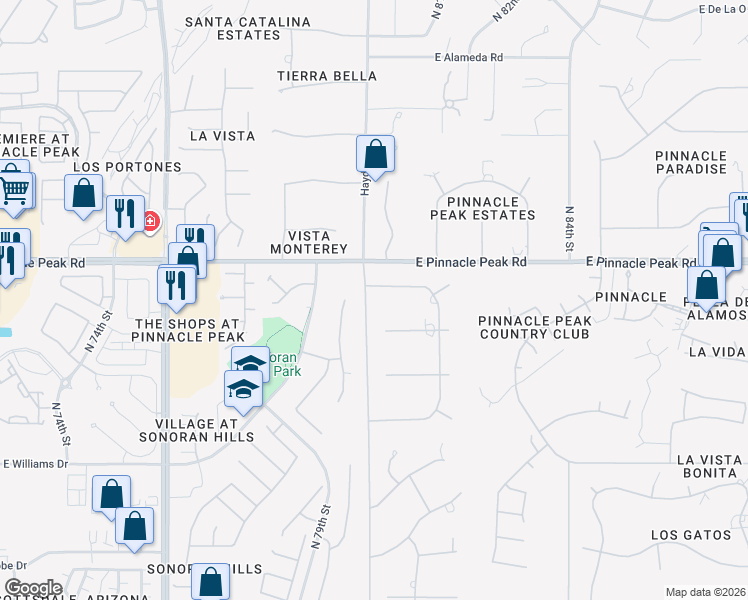 map of restaurants, bars, coffee shops, grocery stores, and more near 8001 East Vista Bonita Drive in Scottsdale