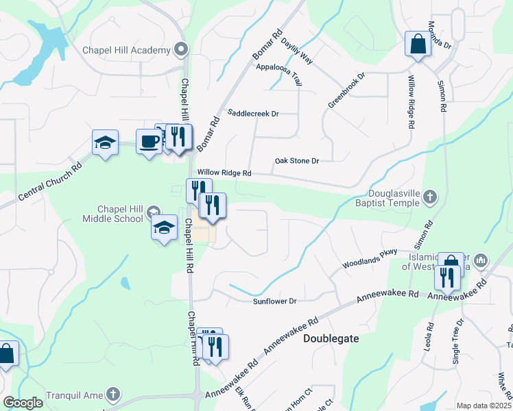 map of restaurants, bars, coffee shops, grocery stores, and more near 4060 San Marco Way in Douglasville