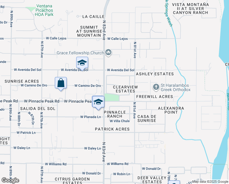 map of restaurants, bars, coffee shops, grocery stores, and more near 8250 West Electra Lane in Peoria