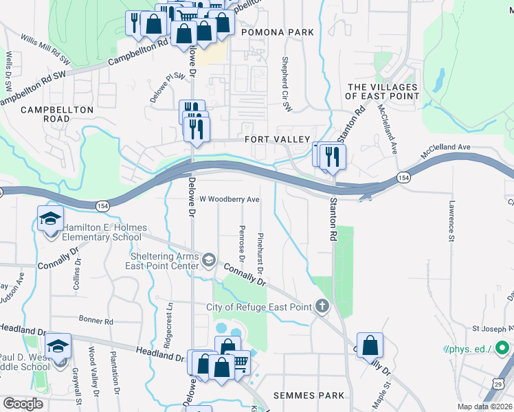 map of restaurants, bars, coffee shops, grocery stores, and more near 2115 Pinehurst Drive in Atlanta