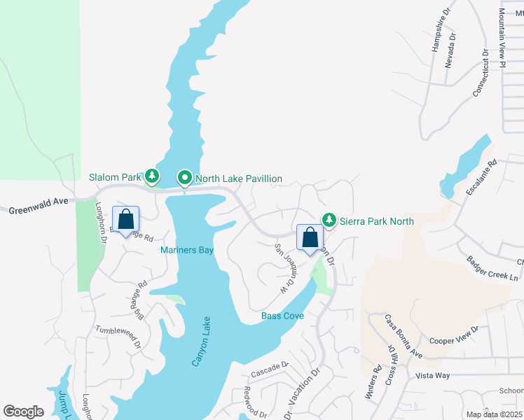 map of restaurants, bars, coffee shops, grocery stores, and more near 22696 San Joaquin Drive West in Canyon Lake