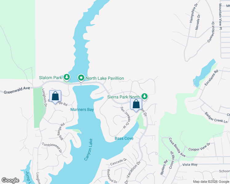 map of restaurants, bars, coffee shops, grocery stores, and more near 22696 San Joaquin Drive West in Canyon Lake