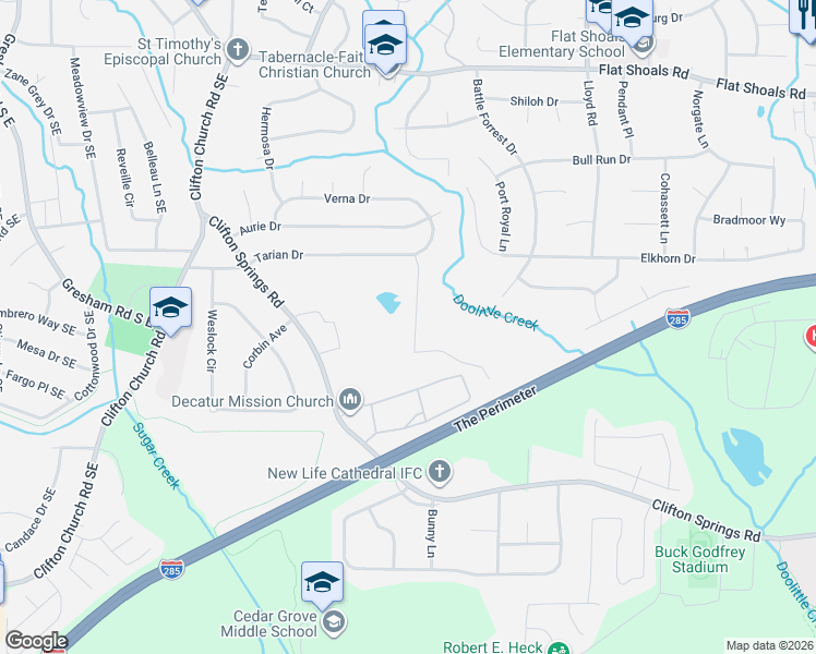 map of restaurants, bars, coffee shops, grocery stores, and more near 3063 Tarian Way in Decatur
