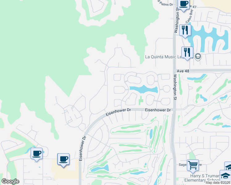 map of restaurants, bars, coffee shops, grocery stores, and more near 48612 Paseo Tarazo in La Quinta