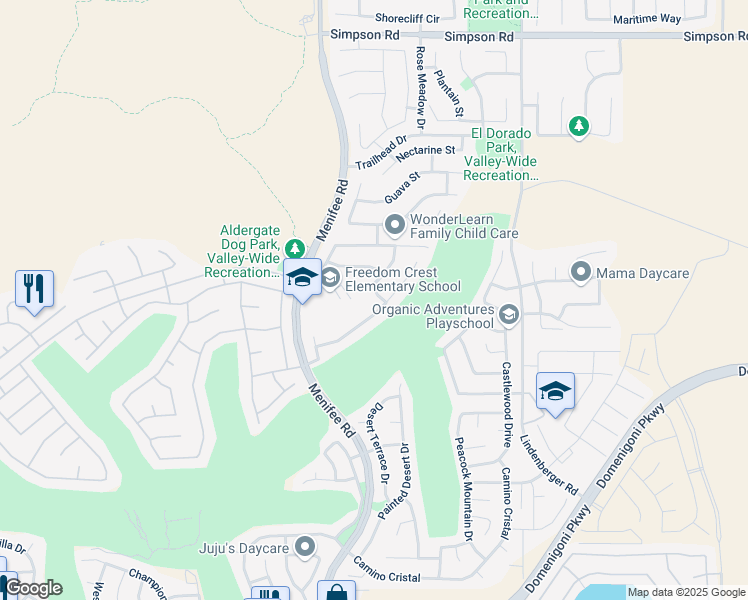 map of restaurants, bars, coffee shops, grocery stores, and more near 29141 Twilight Hill Drive in Menifee