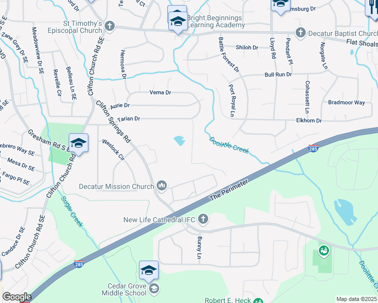 map of restaurants, bars, coffee shops, grocery stores, and more near 3063 Tarian Way in Decatur