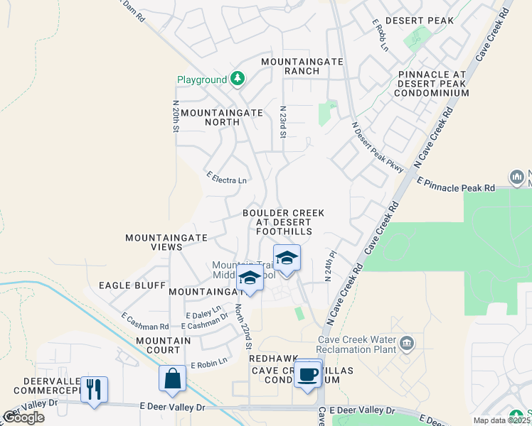 map of restaurants, bars, coffee shops, grocery stores, and more near 23206 North 22nd Place in Phoenix