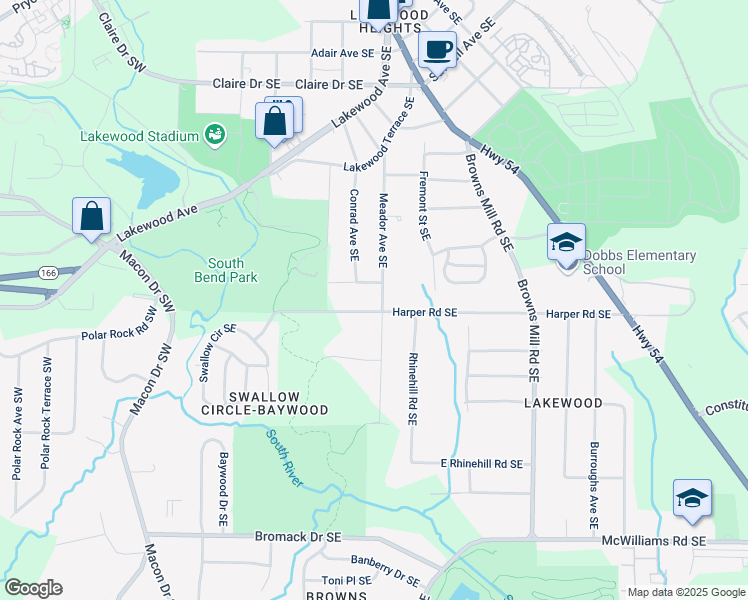 map of restaurants, bars, coffee shops, grocery stores, and more near 223 Meador Way Southeast in Atlanta