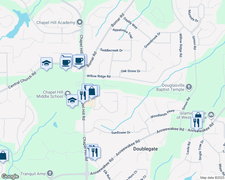 map of restaurants, bars, coffee shops, grocery stores, and more near 4060 San Marco Way in Douglasville
