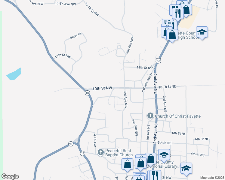 map of restaurants, bars, coffee shops, grocery stores, and more near in Fayette