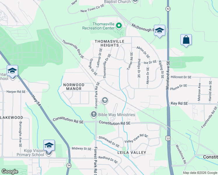 map of restaurants, bars, coffee shops, grocery stores, and more near 1996 Thomasville Drive Southeast in Atlanta