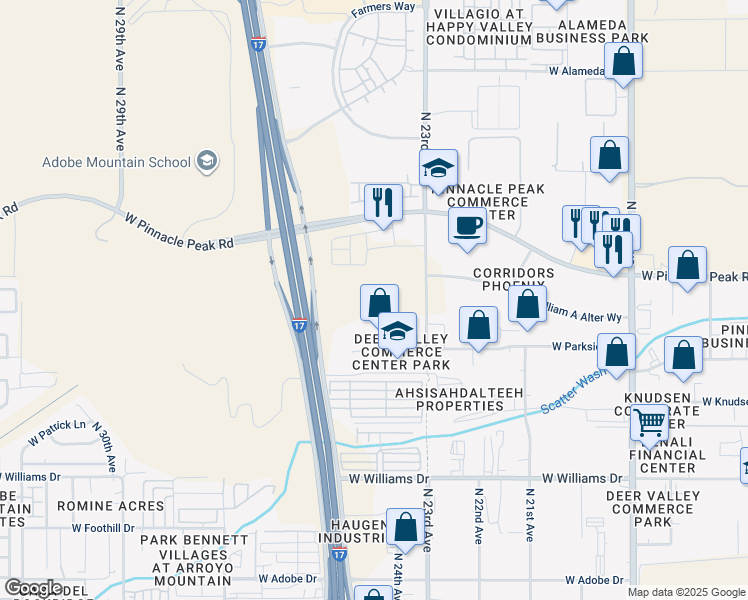 map of restaurants, bars, coffee shops, grocery stores, and more near 22635 North Black Canyon Highway in Phoenix