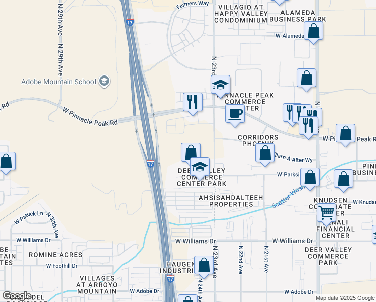 map of restaurants, bars, coffee shops, grocery stores, and more near 23350 North 23rd Avenue in Phoenix