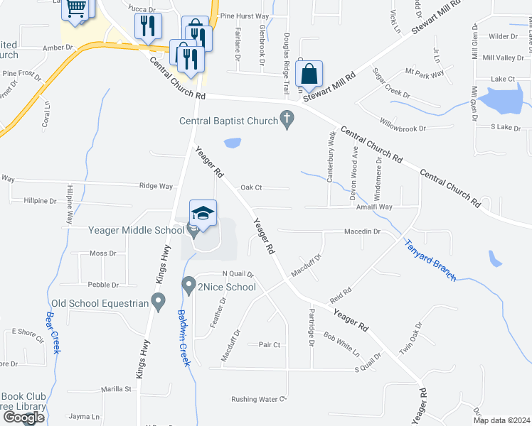 map of restaurants, bars, coffee shops, grocery stores, and more near 5867 West Amalfi Way in Douglasville
