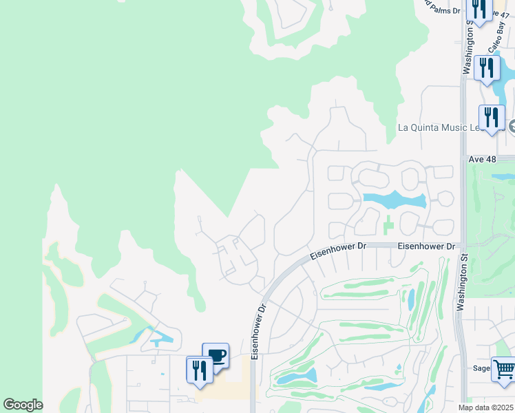 map of restaurants, bars, coffee shops, grocery stores, and more near 77780 Tradition Drive in La Quinta
