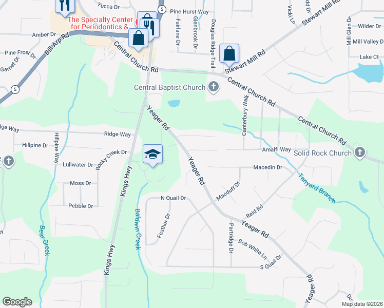 map of restaurants, bars, coffee shops, grocery stores, and more near 3894 Yeager Road in Douglasville