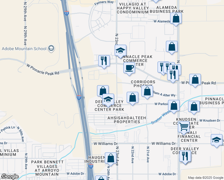 map of restaurants, bars, coffee shops, grocery stores, and more near 22635 N Black Canyon Hwy in Phoenix