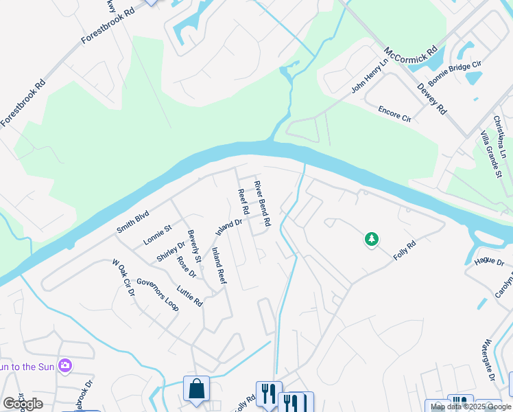 map of restaurants, bars, coffee shops, grocery stores, and more near 724 Racewater Drive in Myrtle Beach