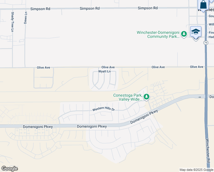 map of restaurants, bars, coffee shops, grocery stores, and more near 29141 Topeka Circle in Winchester