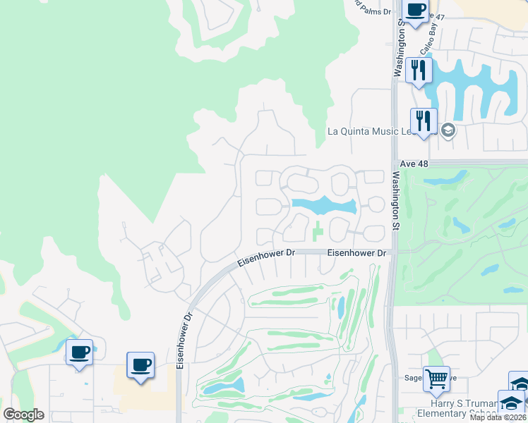 map of restaurants, bars, coffee shops, grocery stores, and more near 48612 Paseo Tarazo in La Quinta