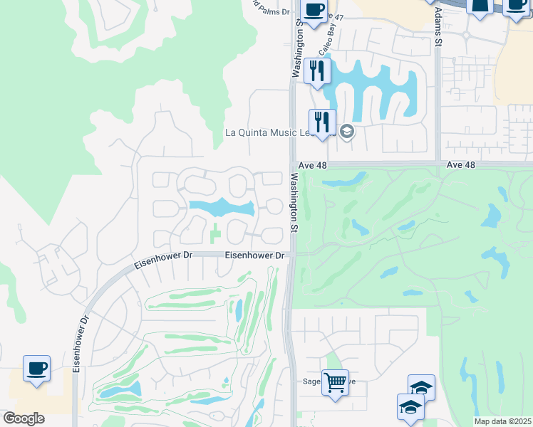 map of restaurants, bars, coffee shops, grocery stores, and more near 48103 Vía Hermosa in La Quinta
