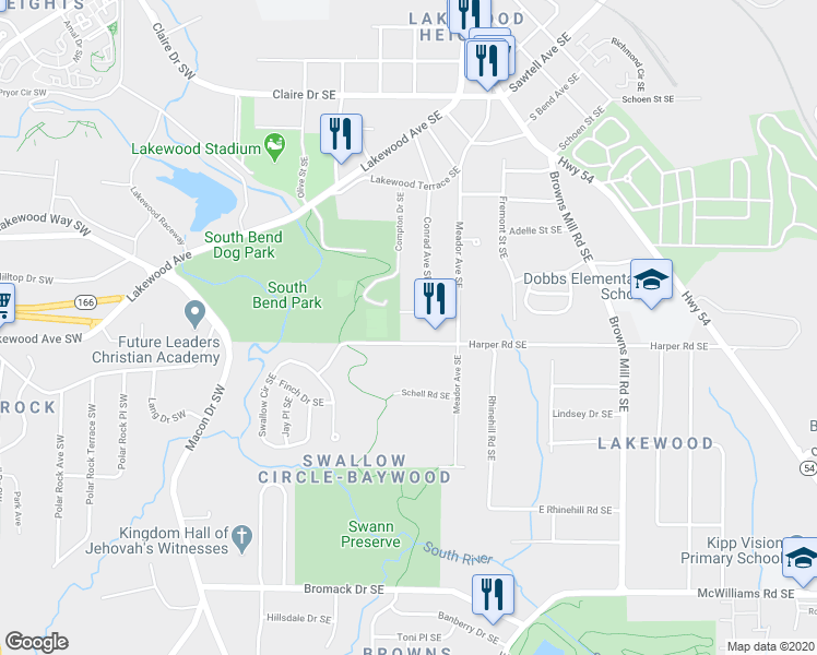 map of restaurants, bars, coffee shops, grocery stores, and more near 173 Meador Way Southeast in Atlanta