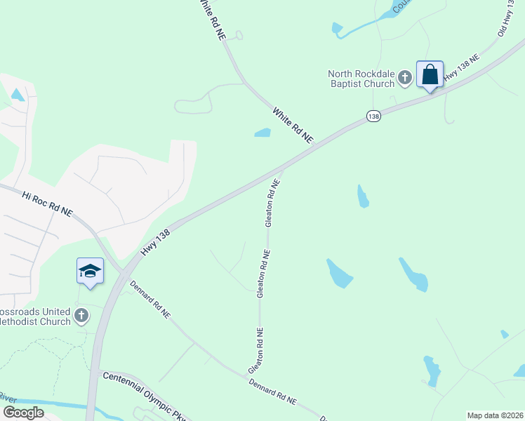 map of restaurants, bars, coffee shops, grocery stores, and more near 2076 Gleaton Road Northeast in Conyers