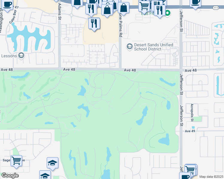 map of restaurants, bars, coffee shops, grocery stores, and more near 48370 Casita Drive in La Quinta